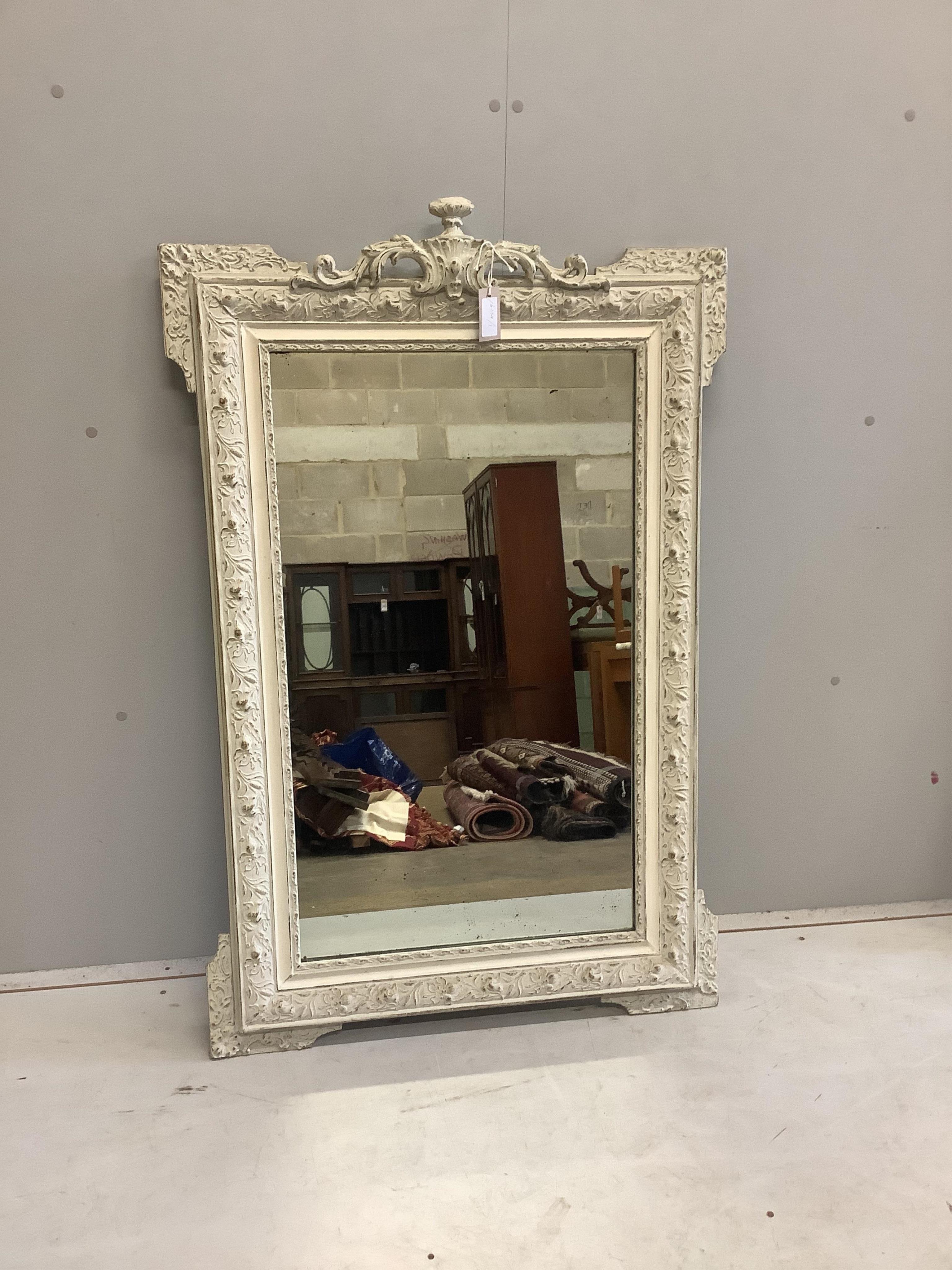 A 19th century French overmantel mirror, later painted, width 80cm, height 120cm. Condition - fair